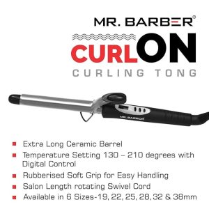 Mr Barber Curl On Curling Tong 22mm Ceramic Infused Barrel, Hair Curling Tong - Black Hair Curler - Image 2