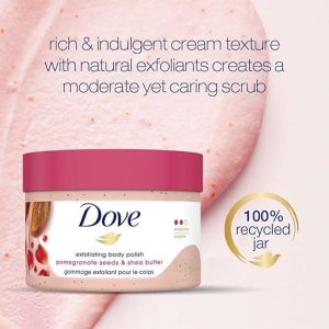 Dove Body Polish Exfoliating Scrub, Moisturizing Shea Butter and Pomegranate Seeds | Nourishes & Conditions Soft Skin | Sulphate Free, 298gm. - Image 3