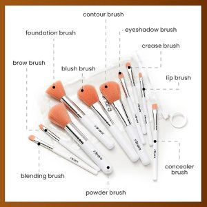 Minara Makeup Brush Set Of 10 With Easy To Carry Pouch (White) | Travel Size Cosmetic Brushes Kit For Face Foundation Brush Eyeshadow With Storage | Makeup Pouch For Women | - Image 3