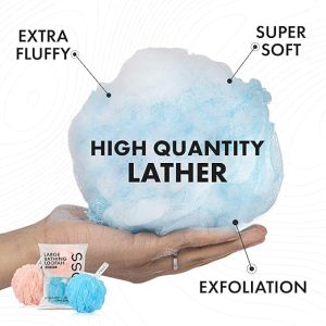 ross Large Bath Loofah Sponge Scrubber Exfoliator for High Lather Cleansing (Peach and Blue) - Image 2