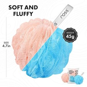 ross Large Bath Loofah Sponge Scrubber Exfoliator for High Lather Cleansing (Peach and Blue) - Image 3