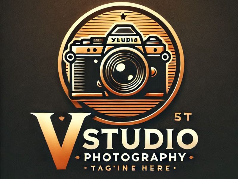 studio logo for v photography with camera highlight